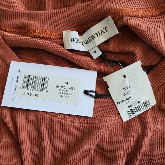 New WeWoreWhat Ribbed Knit Slip Bodycon Midi Dress In Clay NWT Size Medium - Picture 11 of 14